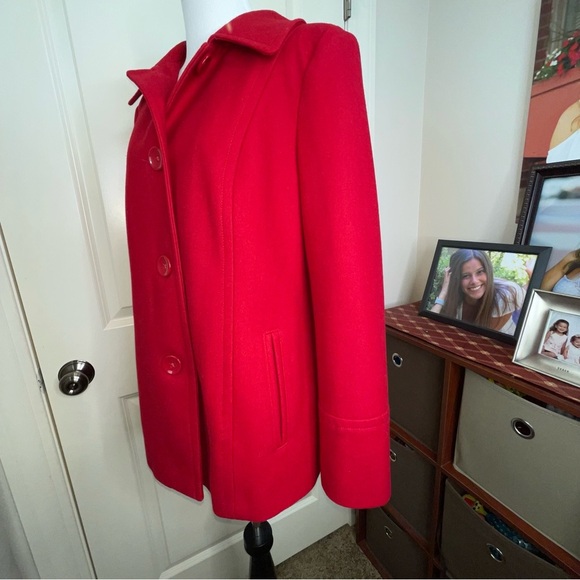 London Fog Red Wool Blend Pea Coat Single Button L - Picture 10 of 17